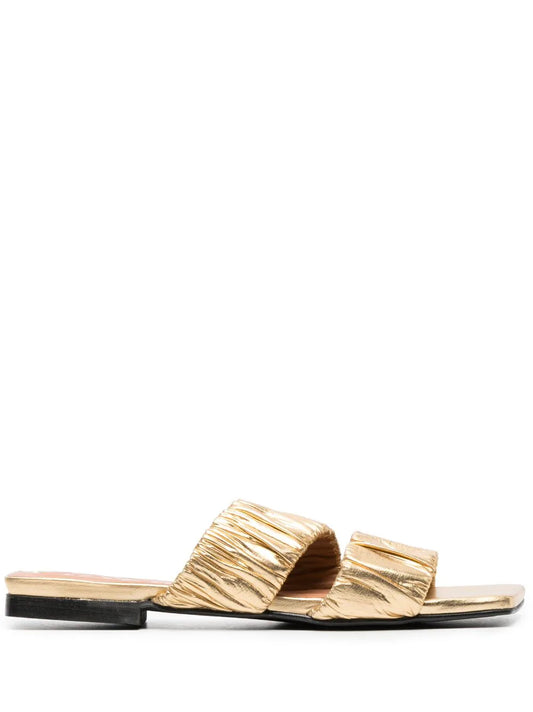 Smock Flat Sandal in Gold
