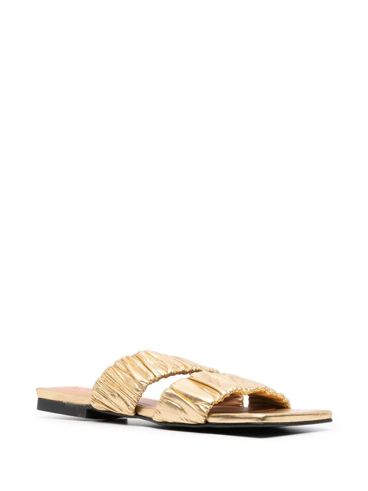 Smock Flat Sandal in Gold
