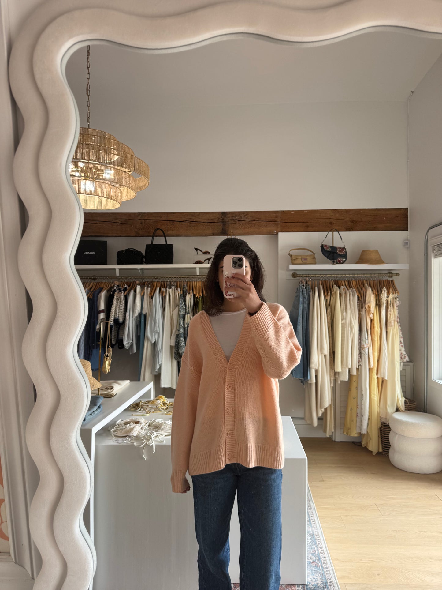 SIA RELAXED BUTTON UP CARDIGAN in Sherbet