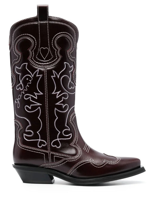 Mid Shaft Embroidered Western Boot