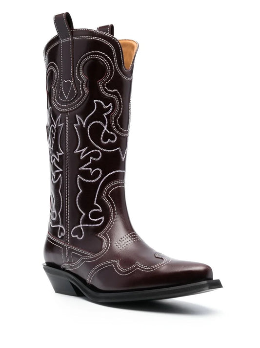 Mid Shaft Embroidered Western Boot