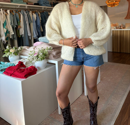 Mohair Cream Knit Cardigan