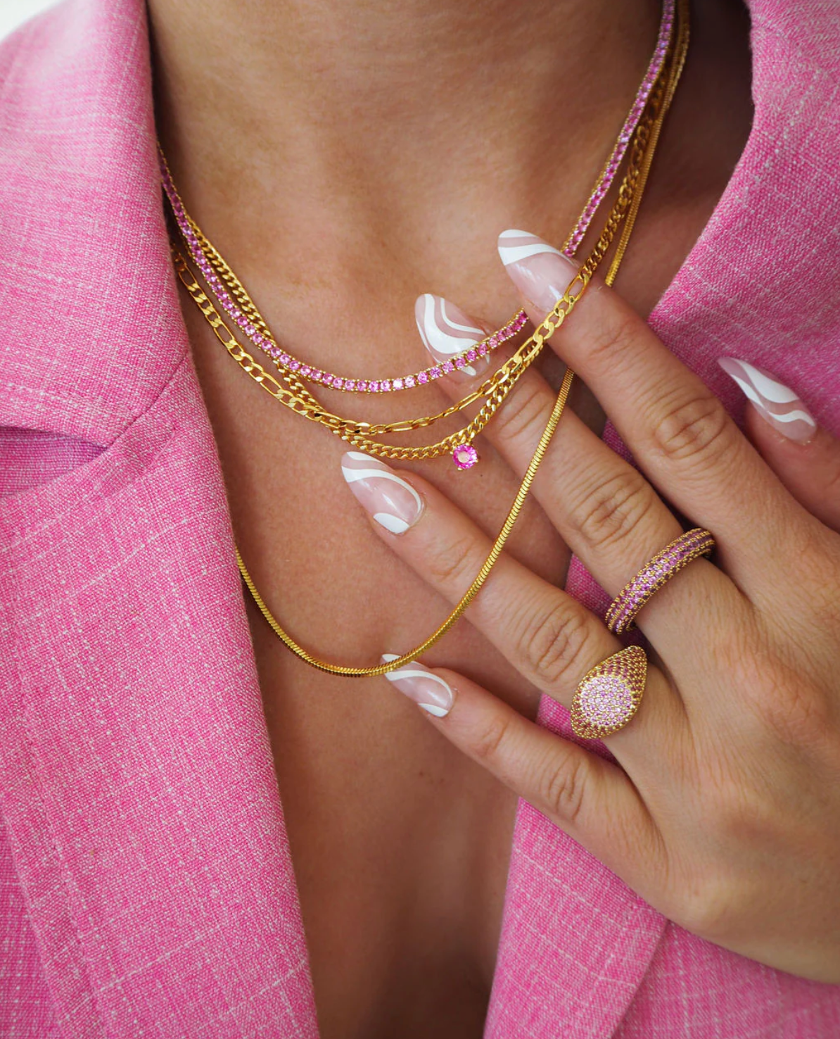 Mini Ballier Necklace Gold with Pink