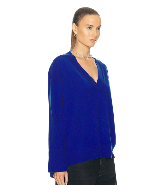 Slouchy V-Neck Pullover in Lapis