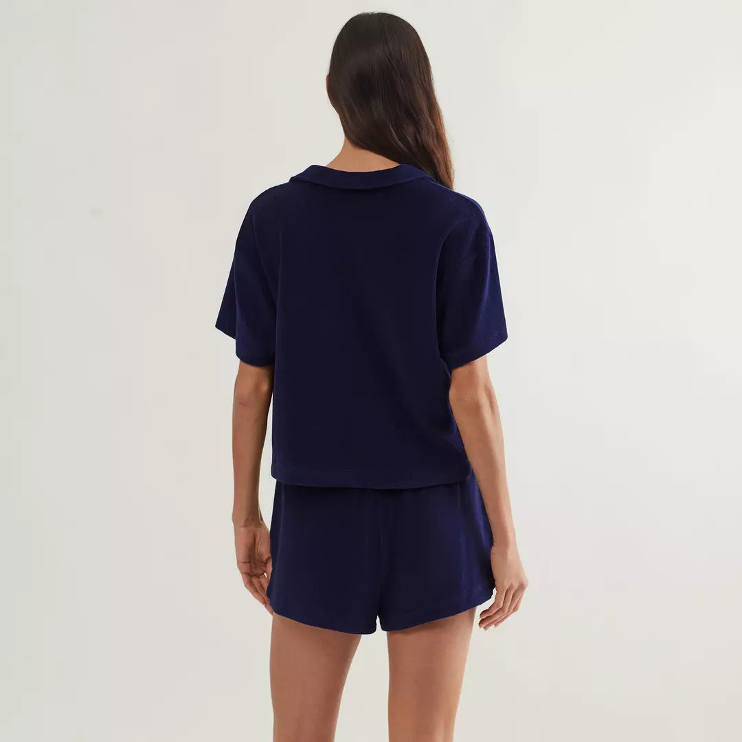 Collar Shirt and Short in Navy Blue