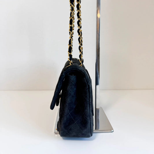 Black Gold Hardware Timeless Suede Classic Double Flap Double Chain Bag