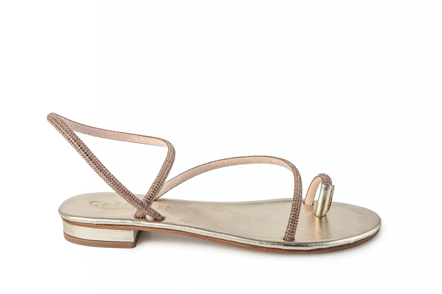 Romelide Amber Rhinestones Gold Calfskin