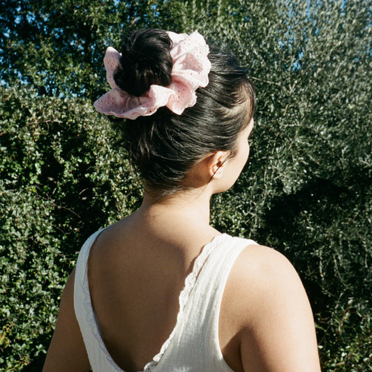 Eyelet Scrunchie in Cherry Blossom Pink