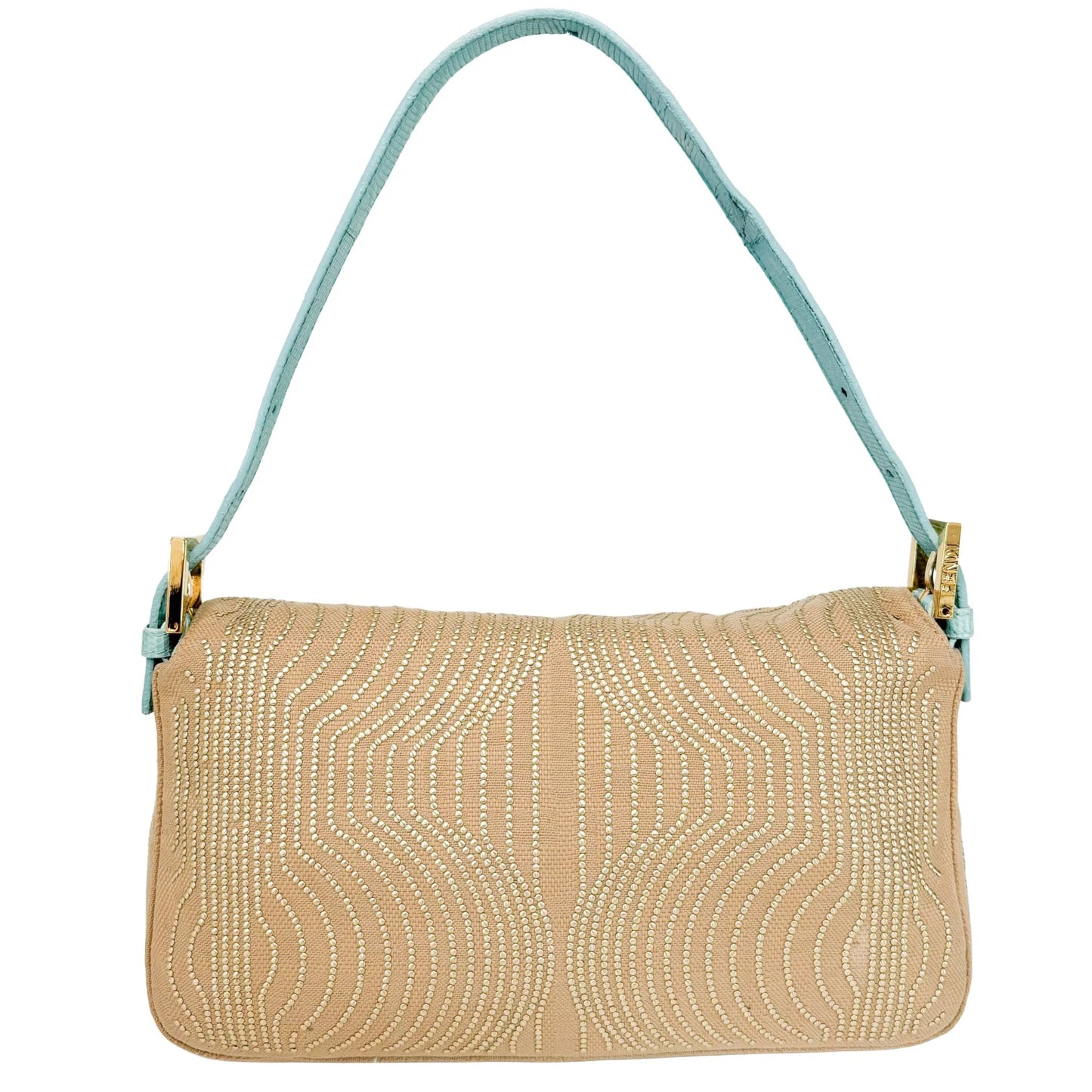 Beige / Turquoise Baguette Canvas Studded Spider Hardware