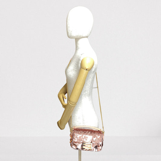 Pink Sequin Sex and The City Chain Shoulder Bag Mini Baguette