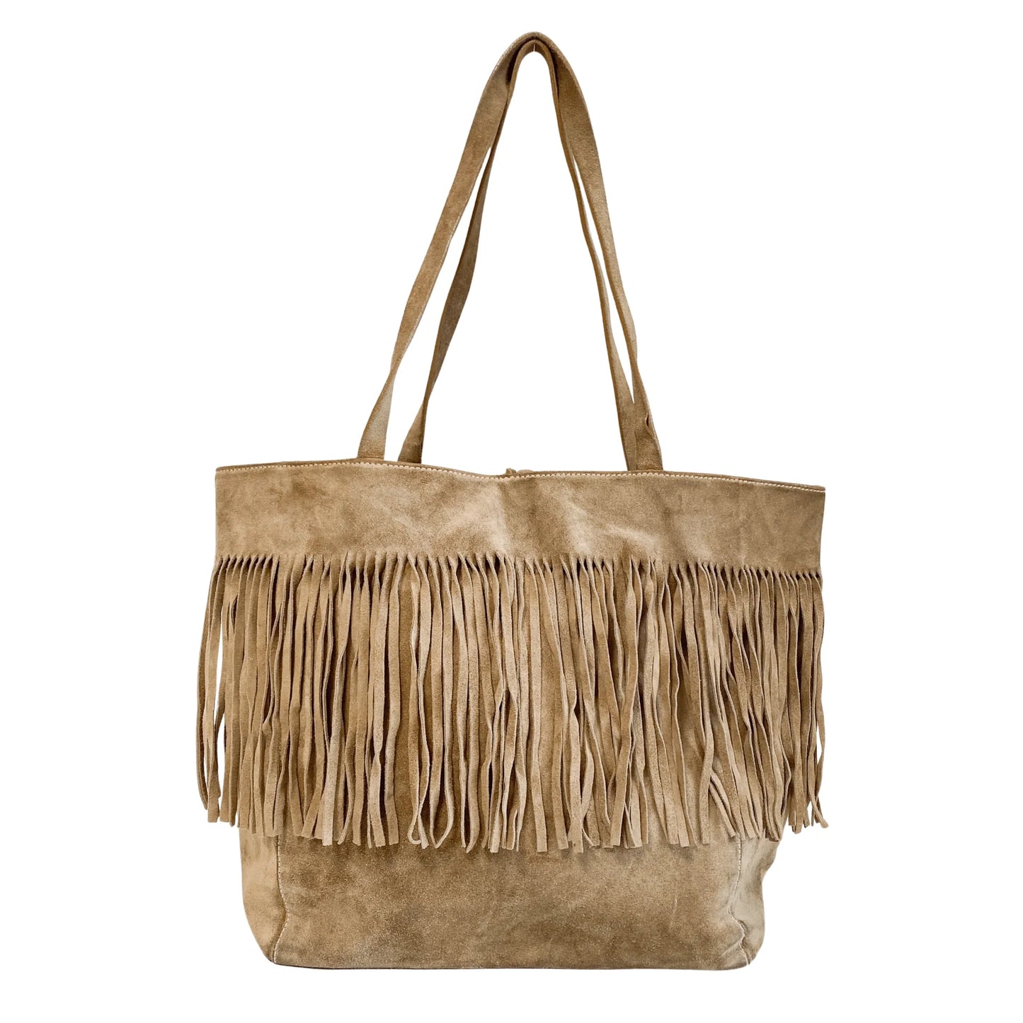 Suede Brown Fringe Tote Bag