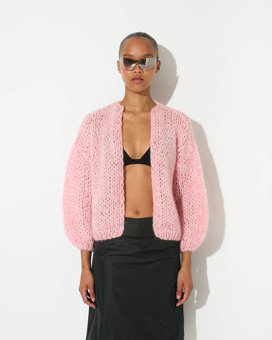 Mohair Bomber Cardigan in Rose Melange
