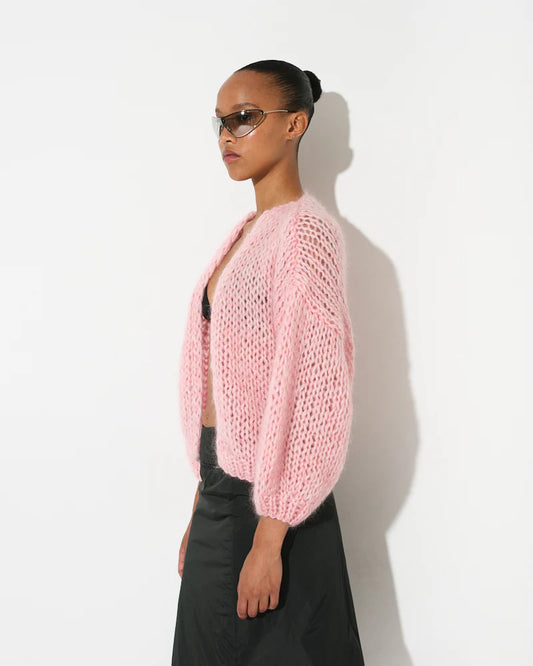 Mohair Bomber Cardigan in Rose Melange