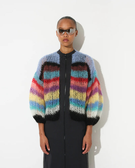 Mohair Light Bomber Cardigan with Stripes