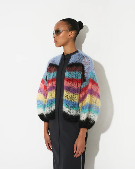 Mohair Light Bomber Cardigan with Stripes