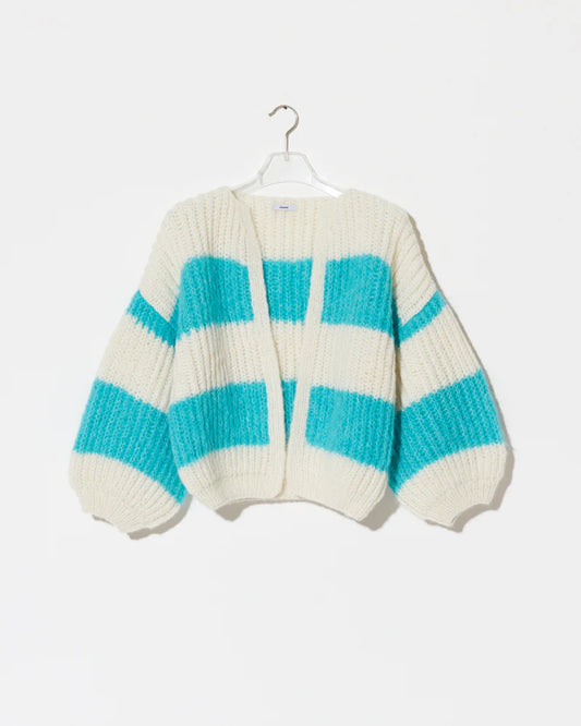 Alpacca Brioche Bomber Cardigan in Mint Stripe