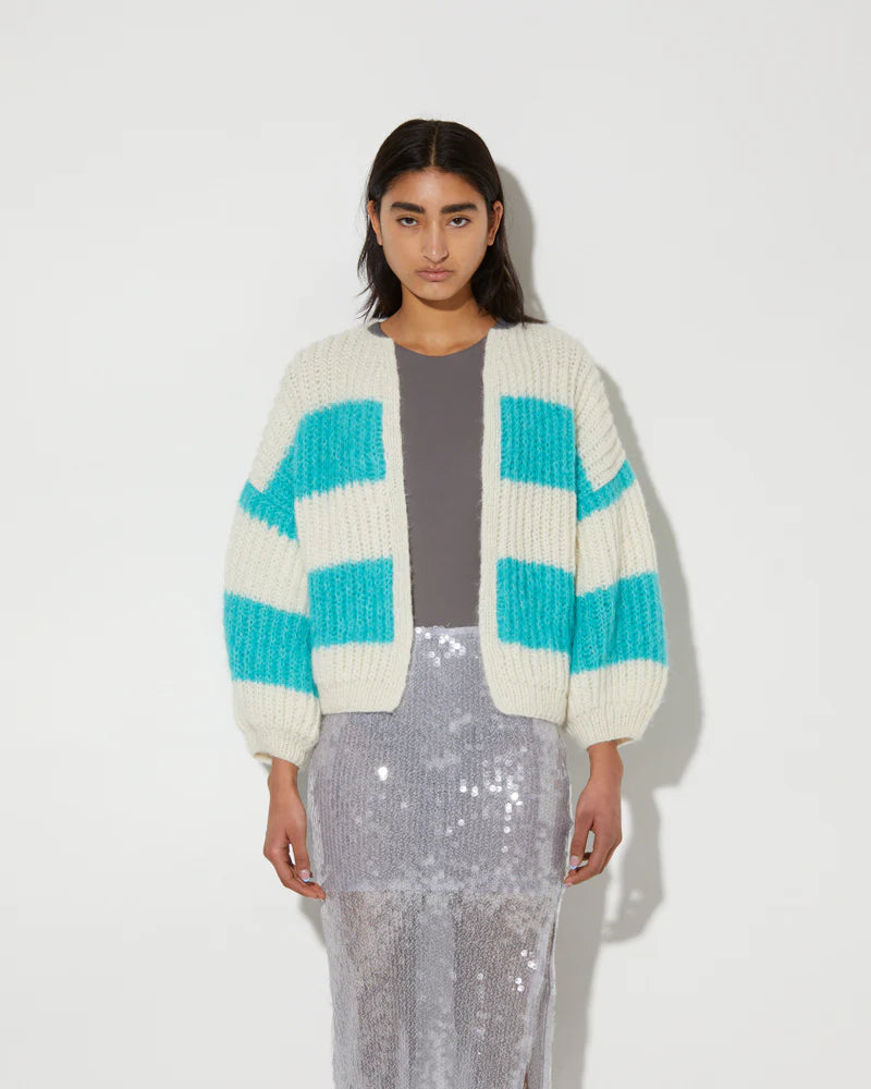 Alpacca Brioche Bomber Cardigan in Mint Stripe