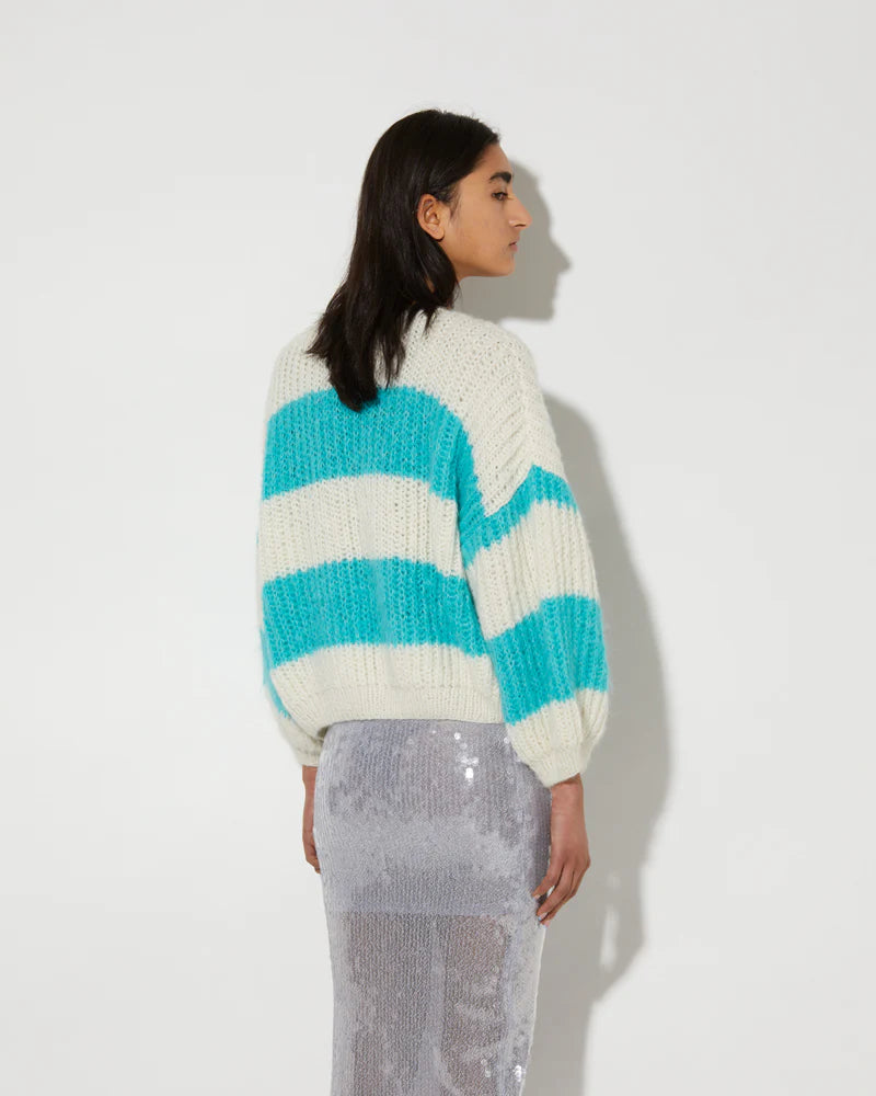 Alpacca Brioche Bomber Cardigan in Mint Stripe