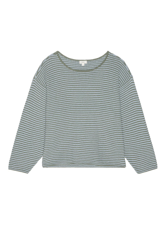 THE COTTON KNIT STRIPE SWEATER in Dill