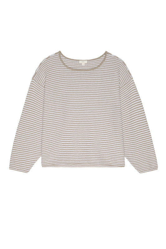 THE COTTON KNIT STRIPE SWEATER in Shitake