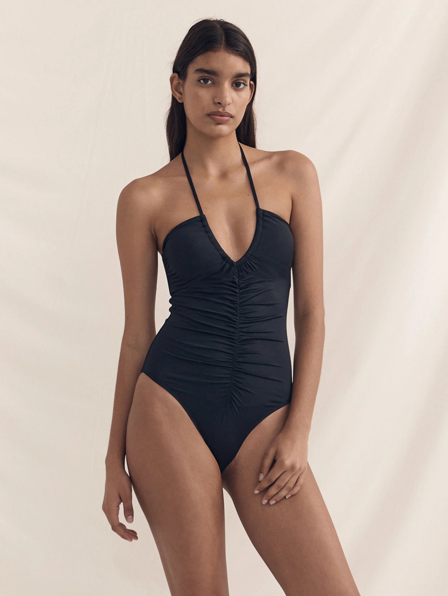 Ruched Vacation One  Piece in Noir