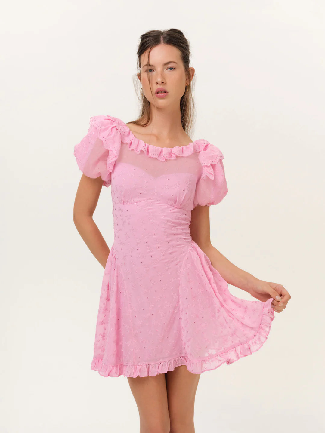 HAMPTONS EYELET MINI DRESS In Pink