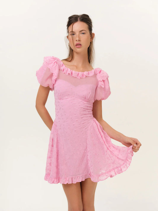 HAMPTONS EYELET MINI DRESS In Pink