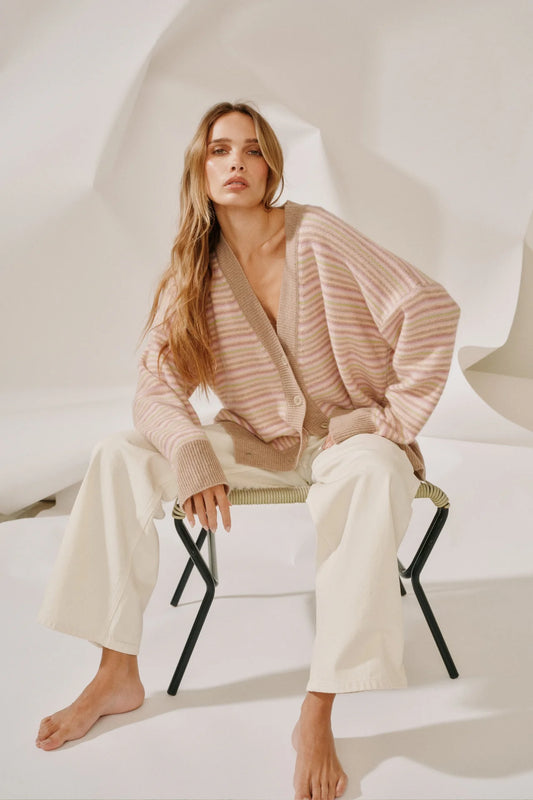 SIA RELAXED BUTTON UP CARDIGAN in Dune Heather