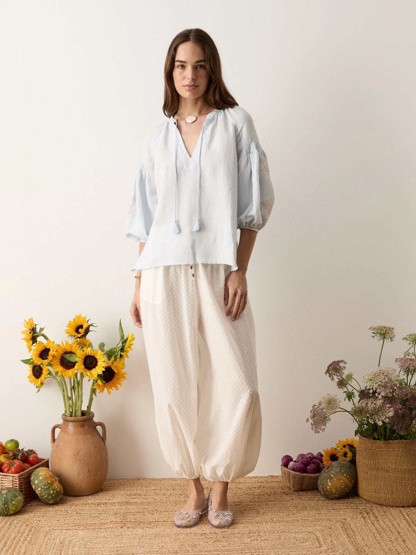 MALISSA EMBROIDERED BLOUSE in Sky