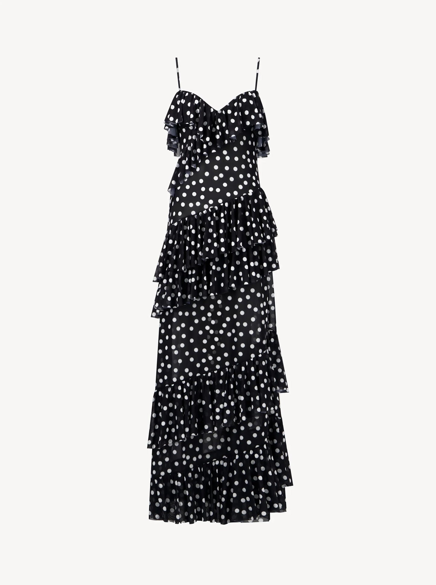 Cascade Dress in Black Polka