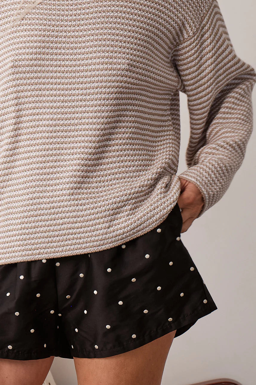 THE COTTON KNIT STRIPE SWEATER in Shitake