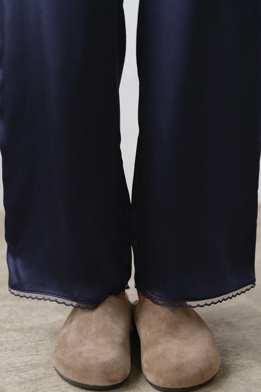 The Silk Lace Pant in Navy