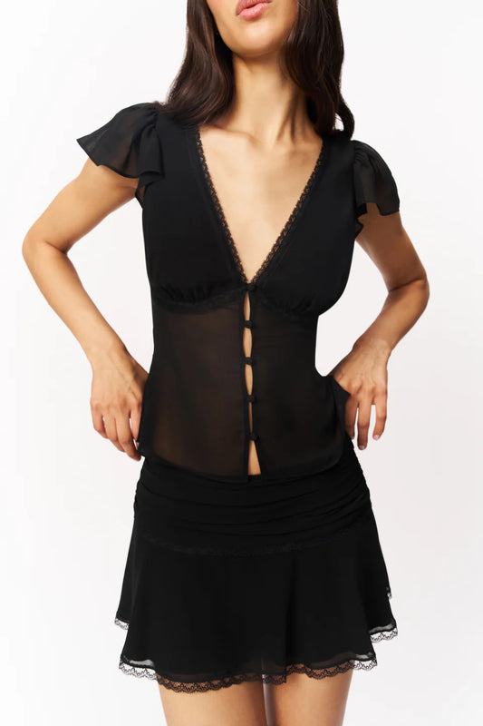 Darling Lace Trim Flutter Top
