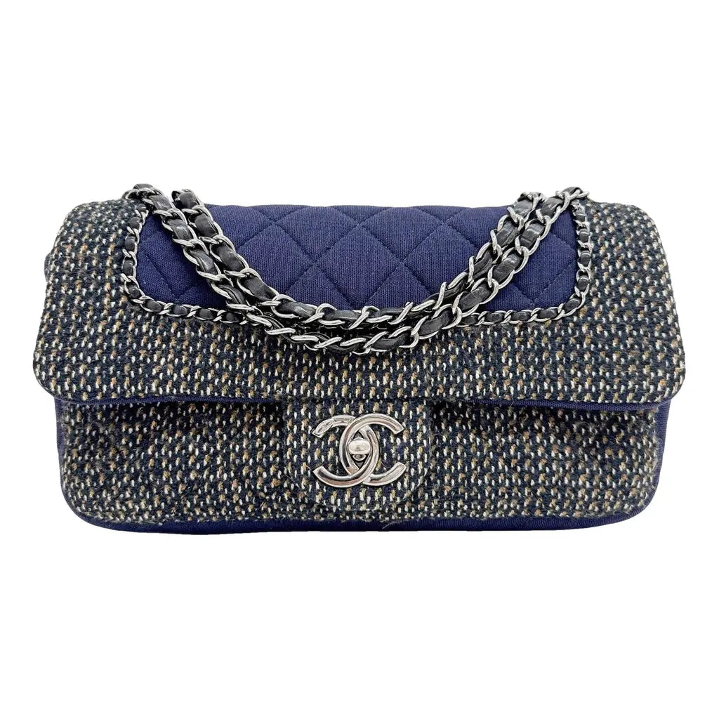 Classic Flap Navy Tweed and Cotton