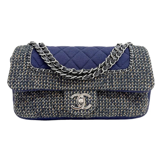 Classic Flap Navy Tweed and Cotton