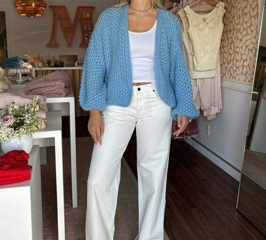 Alpaca Knit Bomber in Powder Blue