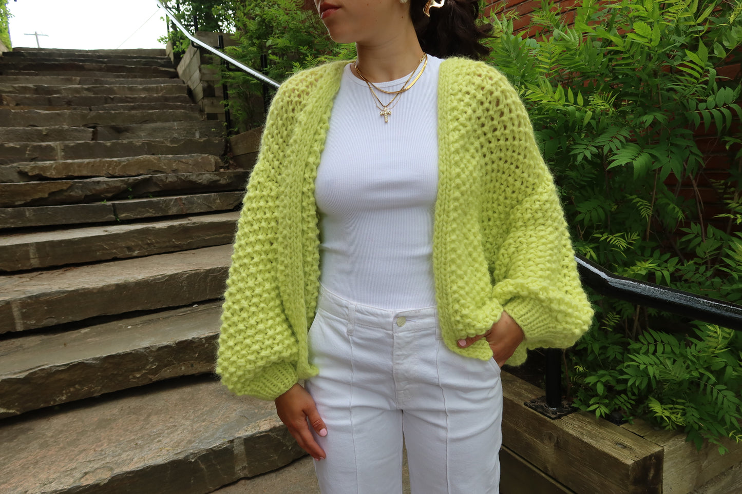 Alpaca Pearl Pattern Bomber Cardigan