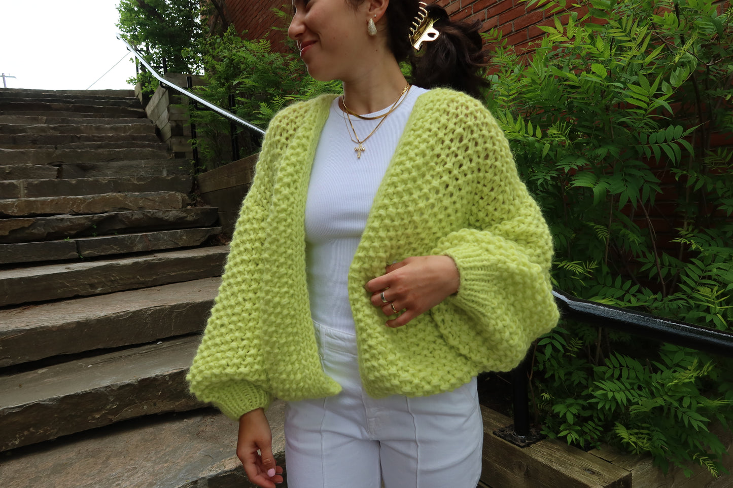 Alpaca Pearl Pattern Bomber Cardigan