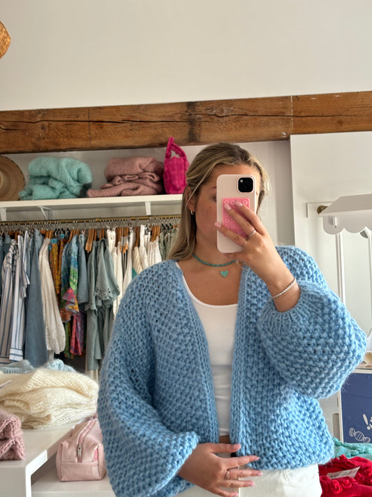 Alpaca Knit Bomber in Powder Blue