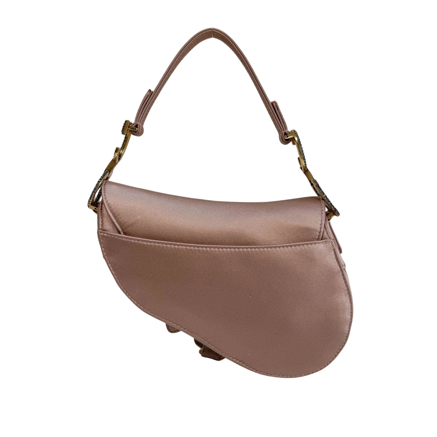 Mini Pink Satin Saddle Bag with Rhinestone Hardware
