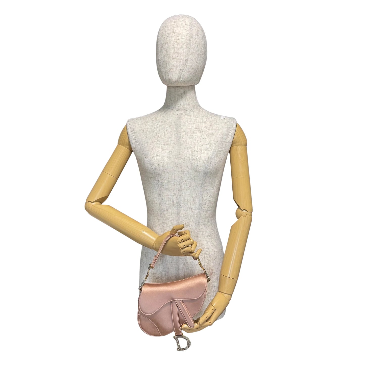 Mini Pink Satin Saddle Bag with Rhinestone Hardware