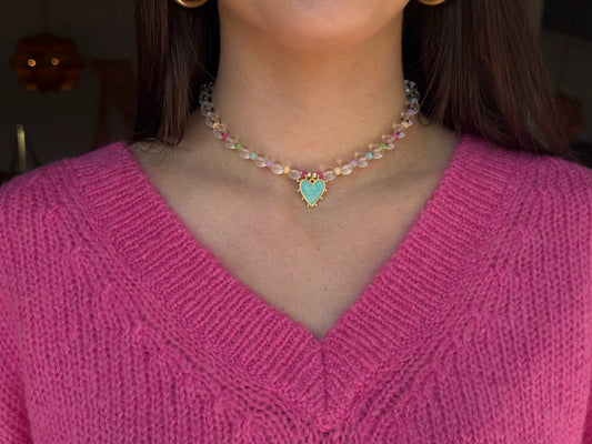 Turquoise Heart Beaded Necklace
