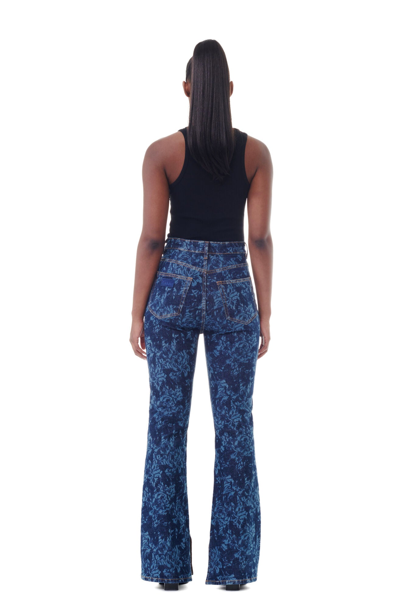 Lazer Denim Iry HW Bootcut Slit in Mid Blue Stone