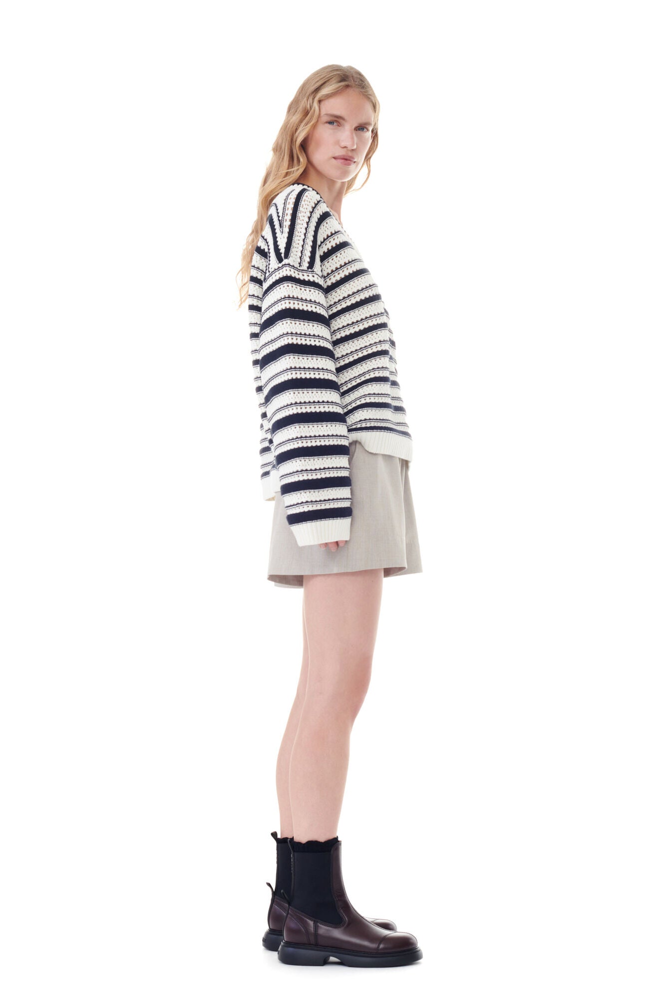 Striped Cotton Pointelle V-neck