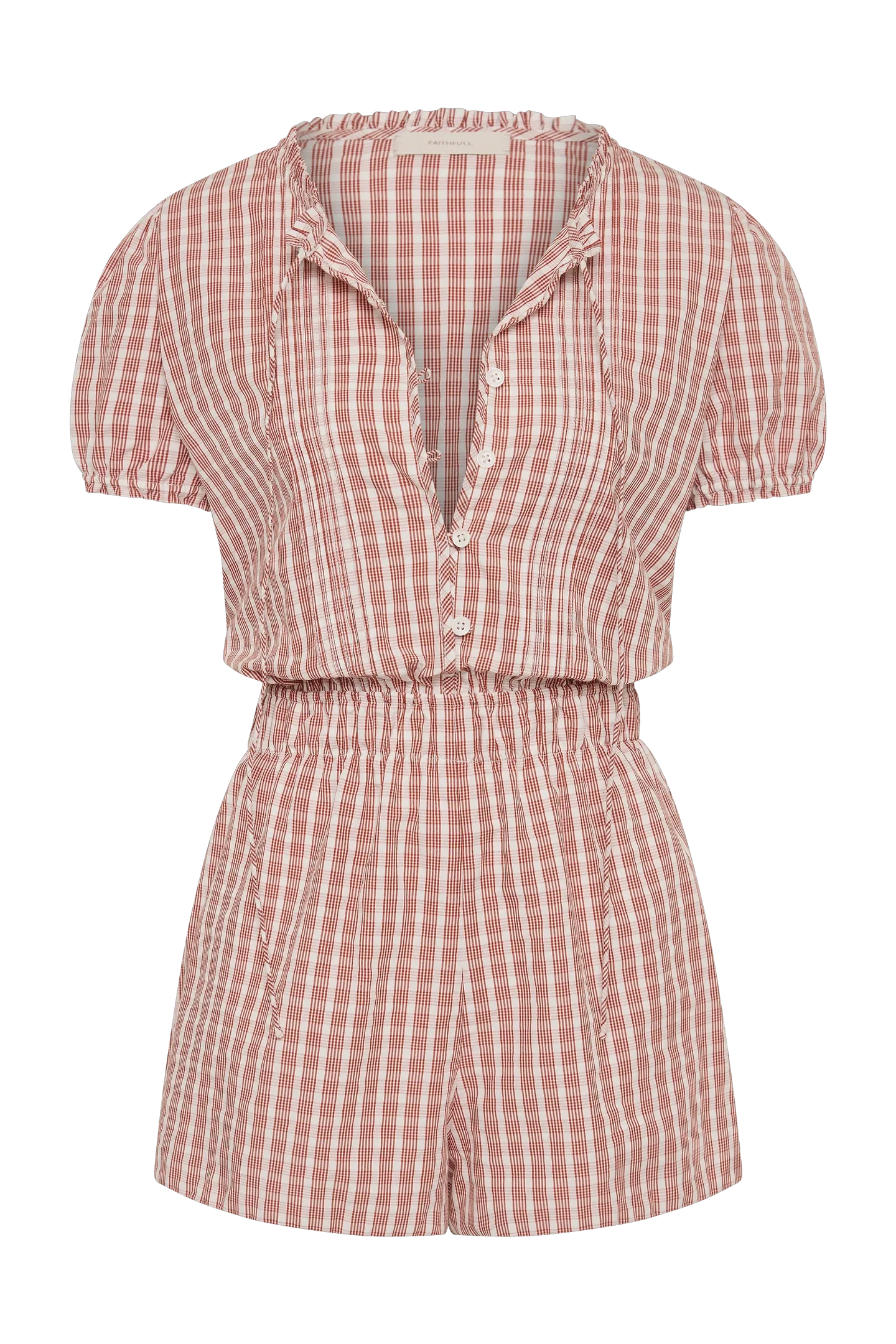 EMILIE PLAYSUIT in Paloma Check - Cinnamon White