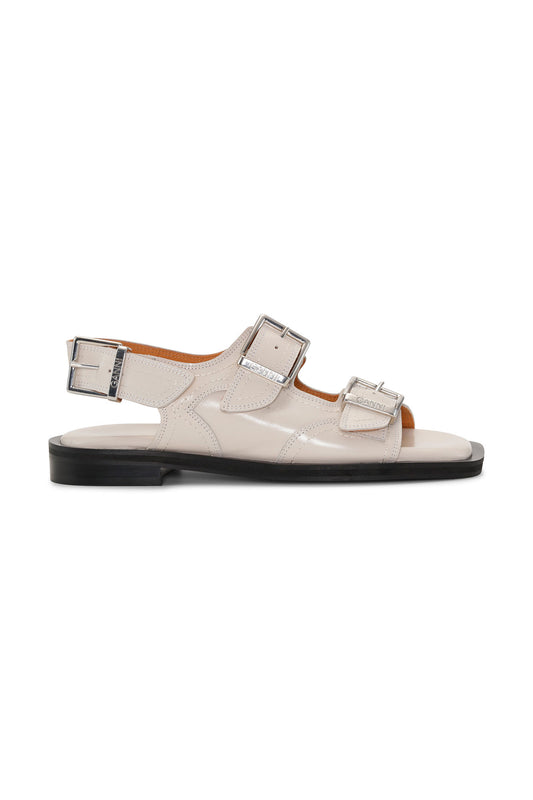 Embroidered Western Sandal in Egret