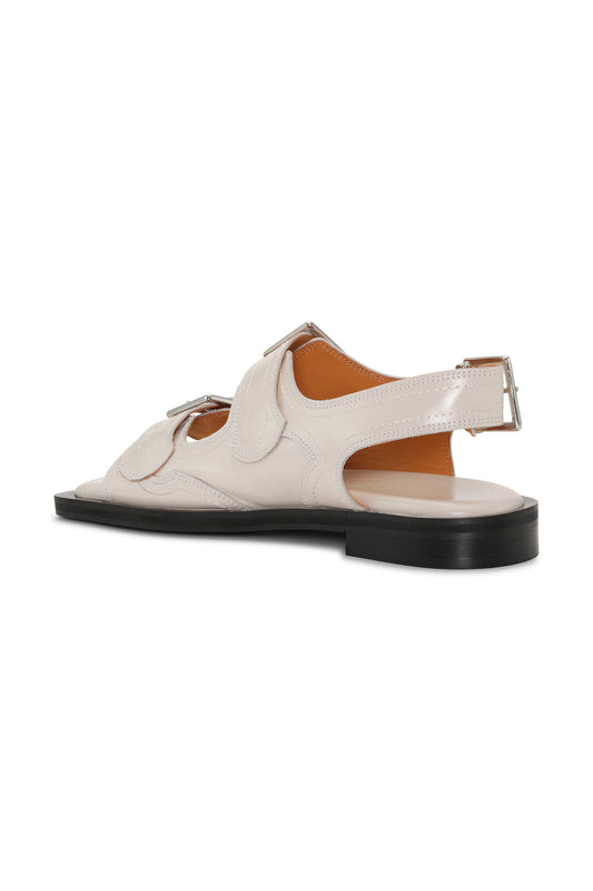 Embroidered Western Sandal in Egret