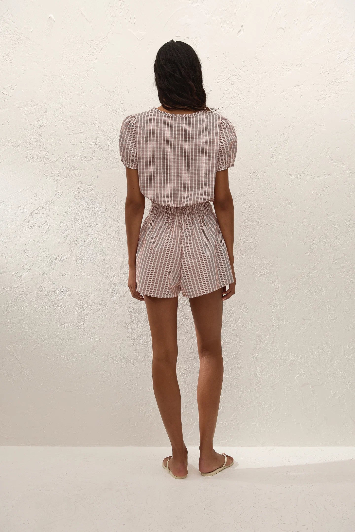 EMILIE PLAYSUIT in Paloma Check - Cinnamon White