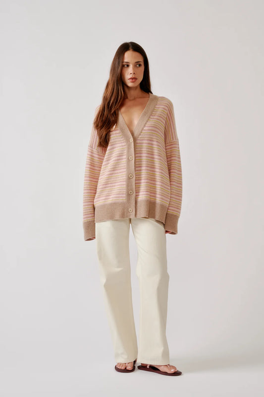 SIA RELAXED BUTTON UP CARDIGAN in Dune Heather