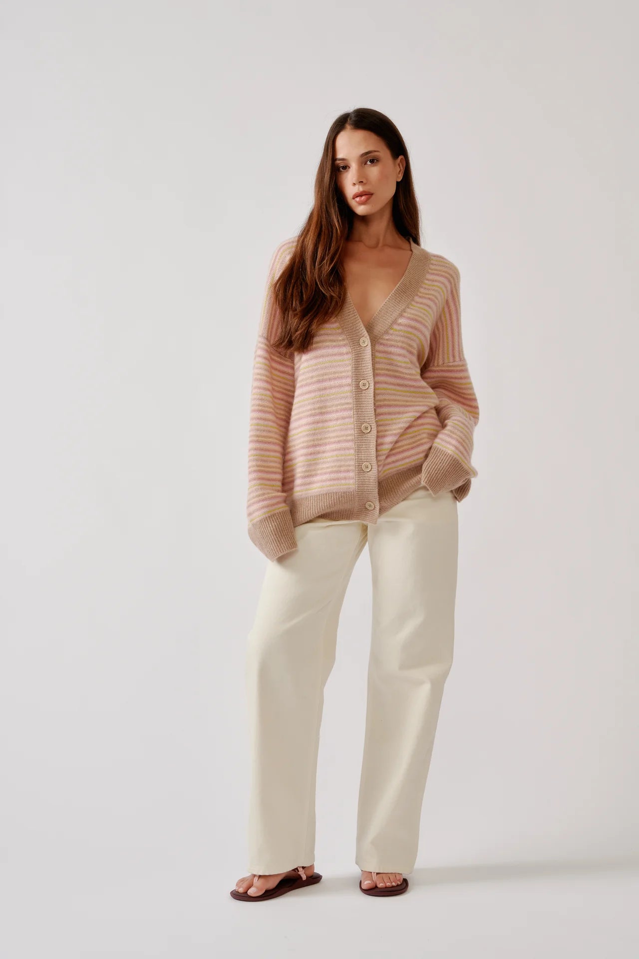 SIA RELAXED BUTTON UP CARDIGAN in Dune Heather